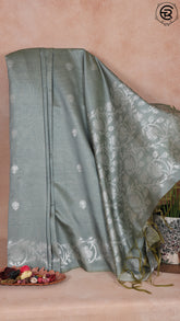 Sage Green Floral Zari Weaved Semi Tussar Silk Saree